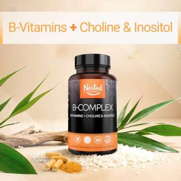Nested Naturals B-Complex B Vitamins Plus Choline & Inositol | Complete Energy & Immune Support | 60...