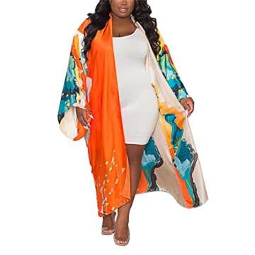 cu4eve Summer Cardigan For Women Lightweight Satin Open Front Long Kimono Swimsuit Cover Ups Silk Robe Plus Size