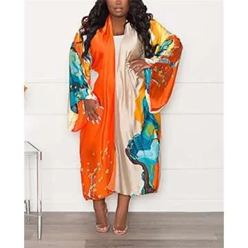 cu4eve Summer Cardigan For Women Lightweight Satin Open Front Long Kimono Swimsuit Cover Ups Silk Robe Plus Size