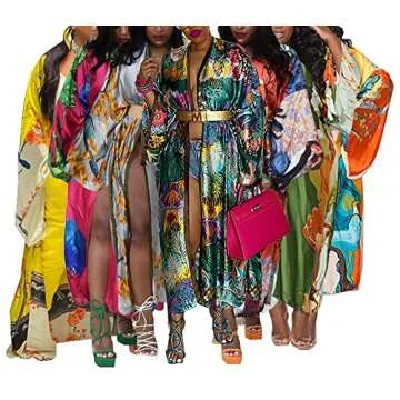 cu4eve Summer Cardigan For Women Lightweight Satin Open Front Long Kimono Swimsuit Cover Ups Silk Robe Plus Size