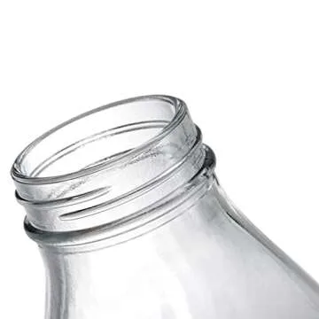 ZOOFOX 4 Pack 32 oz Glass Milk Bottles with 8 Metal Screw On Lids, Vintage Milk Container for Refrigerator, Reusable Dairy Drinking Containers for Almond Milk, Yogurt, Smoothies, Maple Syrup, Jam