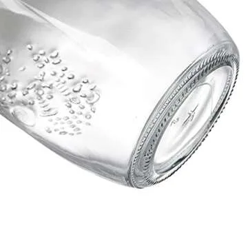 ZOOFOX 4 Pack 32 oz Glass Milk Bottles with 8 Metal Screw On Lids, Vintage Milk Container for Refrigerator, Reusable Dairy Drinking Containers for Almond Milk, Yogurt, Smoothies, Maple Syrup, Jam