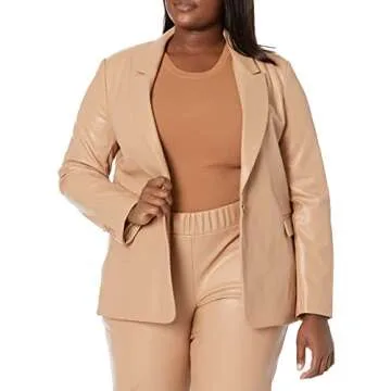 The Drop Anouk Blazer in Camel - Chic Faux Leather