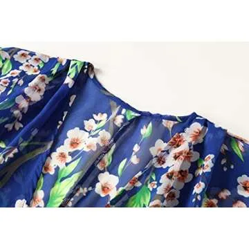 olrain Women's Floral Print Sheer Chiffon Kimono Cardigan