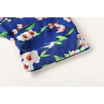 olrain Women's Floral Print Sheer Chiffon 3/4 Bat Sleeve Casual Loose Kimono Cardigan Capes (X-Large, Blue)