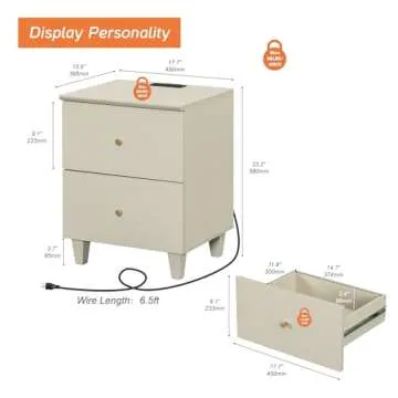 WAMPAT Nightstands with Charging Station & 2 Drawers Storage, Modern End Tables Mid-Century Wood Bed...