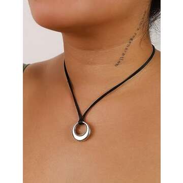 Sacina Gothic Boho Black O Ring Choker Necklace, Black Choker, Boho Goth Necklace, Christmas Jewelry...