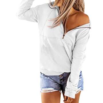 Floral Find Women's Long Sleeve Lapel Half Zip Up Sweatshirt - Stylish, Casual, Comfortable