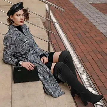 DREAM PAIRS Women's Highleg Thigh High Over The Knee Fashion Boots Block Mid Heel Long Sexy Faux Fur Boots Size 8, Black