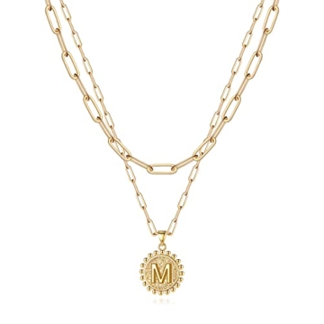 Yoosteel Gold Initial Necklaces for Women, 14K Gold Plated Layering Paperclip Link Chain Necklace Pe...