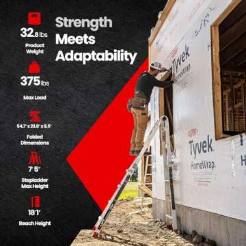 18-Foot Aluminum Step Ladder - 5-in-1 Multi-Use Design