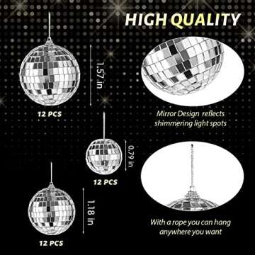 36 Pieces Mirror Disco 4D Ball Silver Hanging Disco 4D Ball Small Party Mirror Balls Cool Reflective...