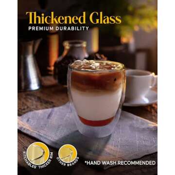 Kitchables Double Walled Glass Coffee Mugs Set of 2,12oz - Insulated Clear Coffee Mug for Cappuccino...