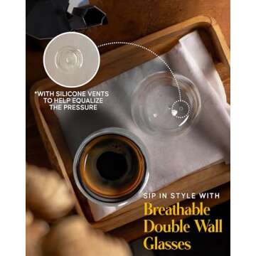 Kitchables Double Walled Glass Coffee Mugs Set of 2,12oz - Insulated Clear Coffee Mug for Cappuccino, Latte, Tea, Espresso - Latte cup - Tazas Para Cafe