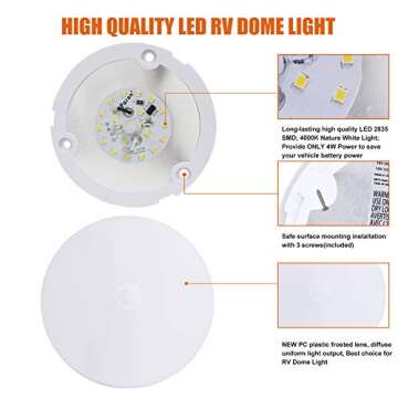 Facon 2Packs 4-1/2'' RV Puck Light with On&Off Switch, 4000K Cool White, 12Volts RV Interior Light Fixture for Van Camper Trailer Motorhome Boat