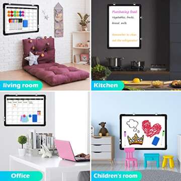 Dry Erase Whiteboard w/Monthly Calendar, Double Side 16 x 12 for Office & School Reminder and Speech, w/Drillless Hangers, 100 Paper Tag, 10 Color Marker, 12 Smile Magnet, and More Accesories