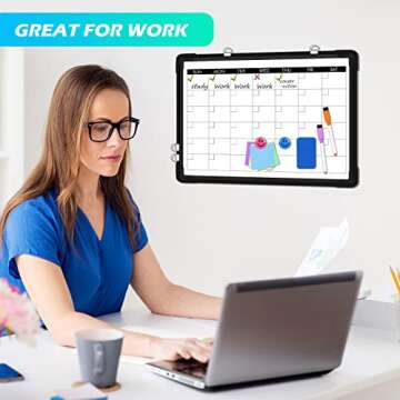 Dry Erase Whiteboard w/Monthly Calendar, Double Side 16 x 12 for Office & School Reminder and Speech, w/Drillless Hangers, 100 Paper Tag, 10 Color Marker, 12 Smile Magnet, and More Accesories