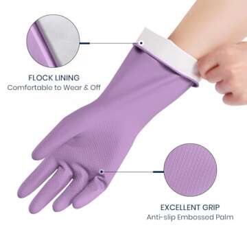 Rubber Cleaning Gloves for Dishwashing - 4 Pairs, Colorful Reusable Kitchen Gloves