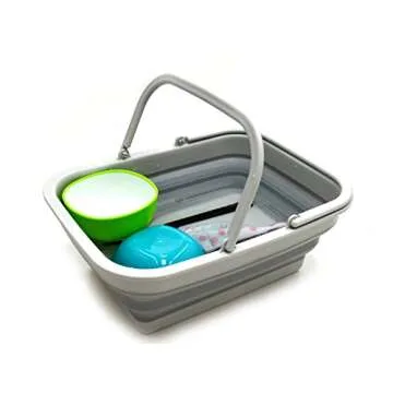 SAMMART SAMMART 9.2L (2.37Gallon) Collapsible Tub with Handle - Portable Outdoor Picnic Basket/Crater - Foldable Shopping Bag - Space Saving Storage Container (1, Grey)
