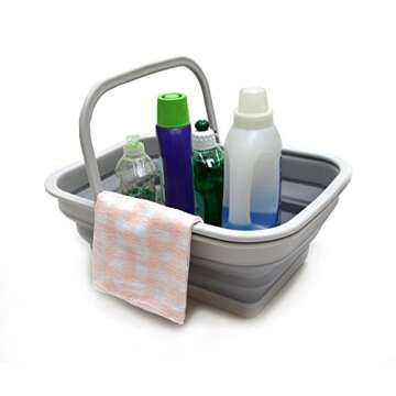 SAMMART SAMMART 9.2L (2.37Gallon) Collapsible Tub with Handle - Portable Outdoor Picnic Basket/Crater - Foldable Shopping Bag - Space Saving Storage Container (1, Grey)