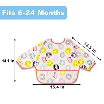3 Pack Baby Girl Waterproof Sleeved Bibs | Cute Crumb Catcher Feeding Bibs with Long Sleeves | Toddler Girls Mealtime Apron (6-24M)