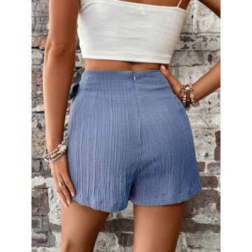 WDIRARA Women's Summer Mini Wrap Shorts Knot High Waist Belted Skorts Zipper Casual Loose Skirt Blue Boho Small