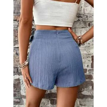 WDIRARA Women's Summer Mini Wrap Shorts Knot High Waist Belted Skorts Zipper Casual Loose Skirt Blue...