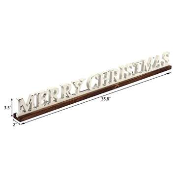SOFE Rustic Merry Christmas Signs for Home Decor 36 inch, Distressed White Tabletop Farmhouse Wooden...