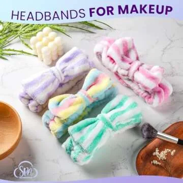YGDZ Spa Headband, Spa Gifts for Women, Skincare Headband for Washing Face, Makeup Headband, Bow Headbands for Skincare, Face Wash Head Band Set for Teen Girl, Christmas Gifts (Striped)