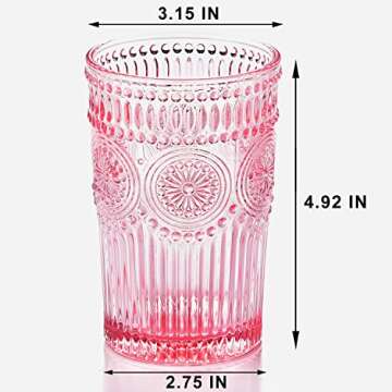 GLASS SMILE 6 Pack Romantic Water Glasses-12 OZ Pink Vintage Drinking Glasses Tumblers for Whisky, B...