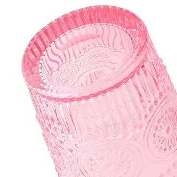 GLASS SMILE 6 Pack Romantic Water Glasses-12 OZ Pink Vintage Drinking Glasses Tumblers for Whisky, Beer, Juice, Beverages, Cocktail