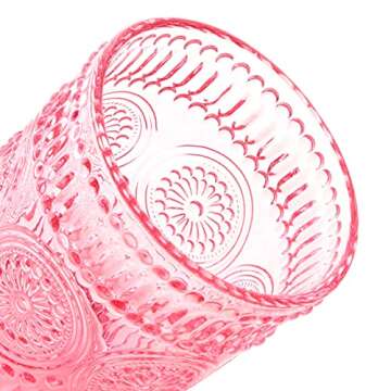 GLASS SMILE 6 Pack Romantic Water Glasses-12 OZ Pink Vintage Drinking Glasses Tumblers for Whisky, Beer, Juice, Beverages, Cocktail