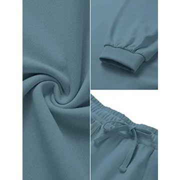 MEROKEETY Women's 2024 Fall Oversized Batwing Sleeve Lounge Sets Casual Top and Shorts 2 Piece Outfits Sweatsuit Blue