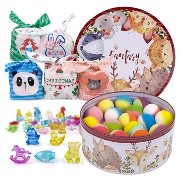34 + 6 Bath Bombs with Crystal Toys Inside for Kids, 34PCS Organic Surprise Bath Bomb Gift Set for C...