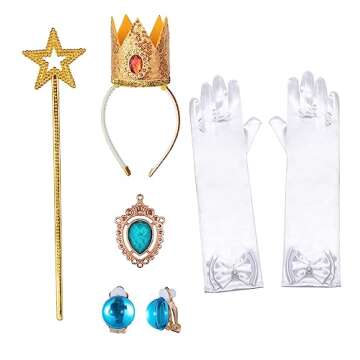 Pink Princess Dress for Girls, Kids Princess costume with Crown Gloves Wand Earrings 6-7 Years