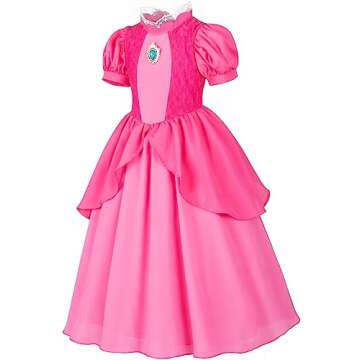 Pink Princess Dress for Girls, Kids Princess costume with Crown Gloves Wand Earrings 6-7 Years