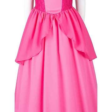 Pink Princess Dress for Girls, Kids Princess costume with Crown Gloves Wand Earrings 6-7 Years