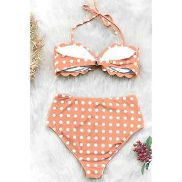 CUPSHE Women's Scallop Top High Waisted Bikini Peachy Polka Dot Medium