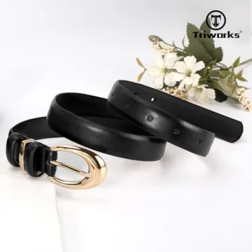 TRIWORKS Women Leather Belt Fashion Gold Buckle 5 Colors