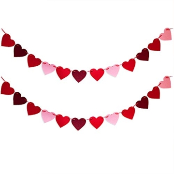 48Pcs Heart Garland Banner for Valentine's Day Decorations Red Pink Heart Felt Banners Garland for F...