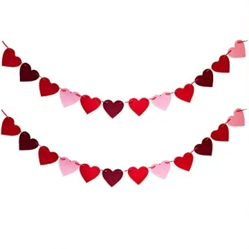 48Pcs Heart Garland Banner for Valentine's Day Decorations Red Pink Heart Felt Banners Garland for F...