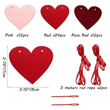 48Pcs Heart Garland for Valentine's Day Decorations