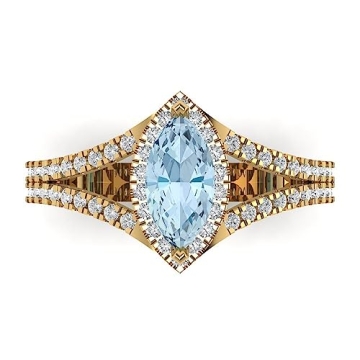 Clara Pucci 1.20ct Marquise Cut Solitaire Halo Natural Light Aquamarine Designer Anniversary Bridal ...