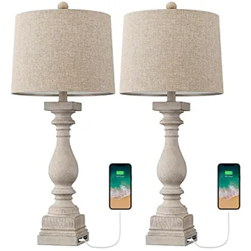 BOBOMOMO 27" Table Lamp Set with USB Charging Ports