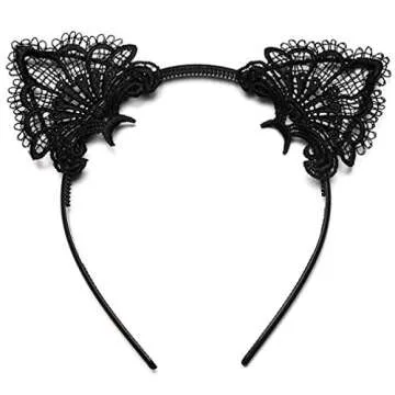 Black Cat Costume for Women, Halloween Masquerade Mask, Lace Ears, Gloves, Tail, Choker Necklace