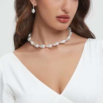 YixNahz Dainty Baroque Pearl Necklaces for Women Trendy, Gold Vintage Pearl Choker Beaded Chain Neck...
