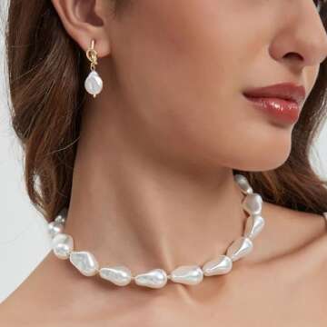 YixNahz Dainty Baroque Pearl Necklaces for Women Trendy, Gold Vintage Pearl Choker Beaded Chain Necklace for Womens Perfect Jewelry Gifts on Birthday (Baroque Pearl-Choker)