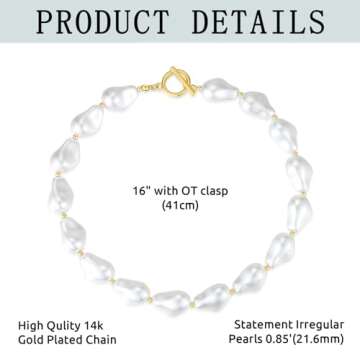 YixNahz Dainty Baroque Pearl Necklaces for Women Trendy, Gold Vintage Pearl Choker Beaded Chain Necklace for Womens Perfect Jewelry Gifts on Birthday (Baroque Pearl-Choker)