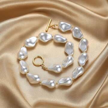 YixNahz Dainty Baroque Pearl Necklaces for Women Trendy, Gold Vintage Pearl Choker Beaded Chain Necklace for Womens Perfect Jewelry Gifts on Birthday (Baroque Pearl-Choker)