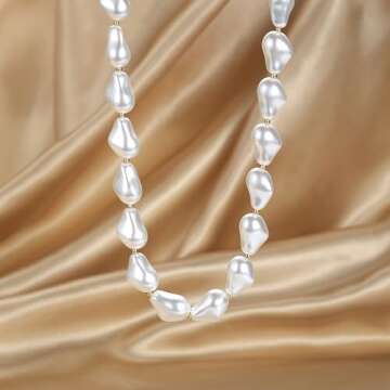 YixNahz Dainty Baroque Pearl Necklaces for Women Trendy, Gold Vintage Pearl Choker Beaded Chain Necklace for Womens Perfect Jewelry Gifts on Birthday (Baroque Pearl-Choker)